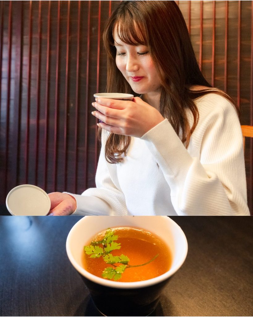 「古民家Cafe Etsu」ランチセットメニュー「無添加鳥出汁パクチースープ」